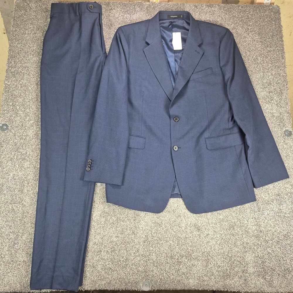 NWT Banana Republic Suit Mens 46L Blue Glen Plaid Prince of Wales Wool Blend